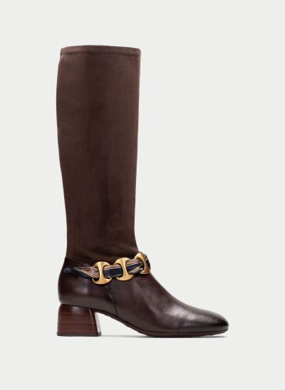 Elegant brown women's mid-heel boot – classic everyday style. HISPANITAS (SKU) 264962