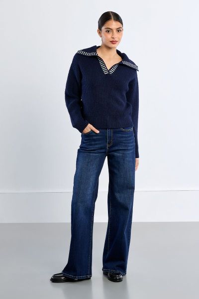 MOLLY BRACKEN Women's V-neck sweater with decorative stones (SKU) EL1169EN