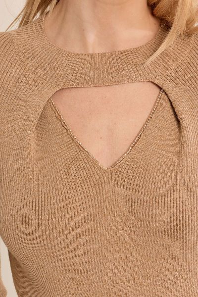 MOLLY BRACKEN Women's Fine, Stylish Ribbed Striped Knit Sweater with Neckline Cutout (SKU) EF1611EN