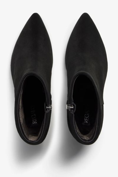 Elegant women's black suede ankle boots with a comfortable heel for autumn and winter, REGARDE LE CIEL (SKU) HADLEY01