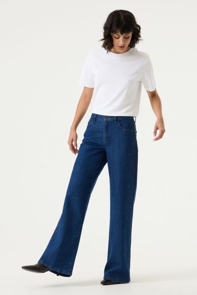 Trendy women's wide-leg jeans with sparkling stones on the sides GARCIA (SKU) 249-6919