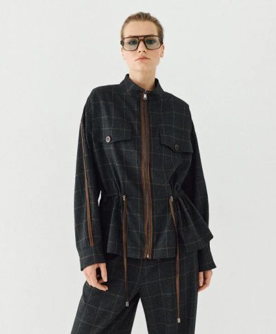 Дамско яке каре сиво - Елегантно, топло и стилно за твоя есенен аутфит.ACCESS FASHION (SKU)1035