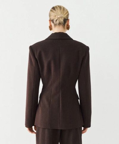Дамско Вталено Сако от Лурекс, Тъмнокафяво - Елегантен Моден Акцент.ACCESS FASHION (SKU)1045