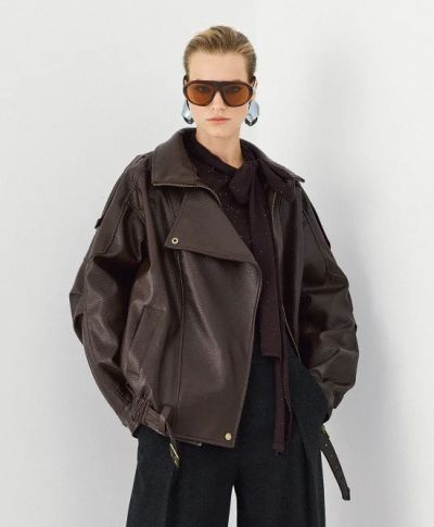 Дамско стилно модерно удобно яке от еко кожа, в тъмно кафяв цвят.ACCESS FASHION (SKU)9154