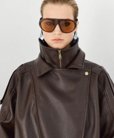 Дамско стилно модерно удобно яке от еко кожа, в тъмно кафяв цвят.ACCESS FASHION (SKU)9154