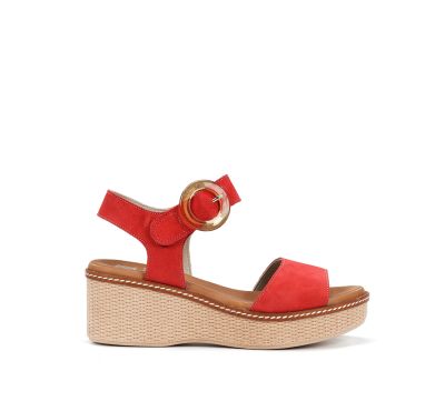 Elegant women's platform sandal in red DORKING (SKU)9450.