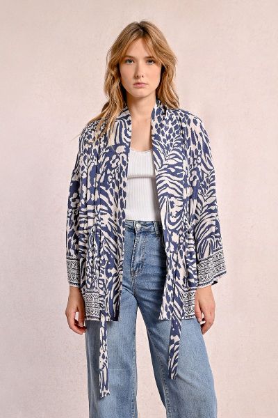 Women's kimono with zebra print in blue MOLLY BRACKEN (SKU) N123DP