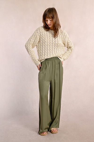 Women's high-waisted trousers in khaki color MOLLY BRACKEN (SKU) LA1685DP