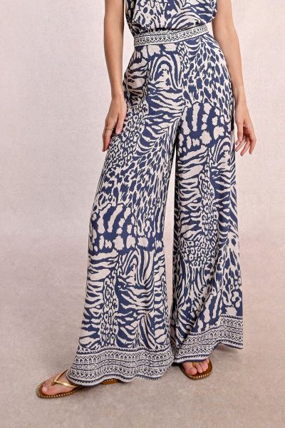 Women's wide trousers with zebra print in blue MOLLY BRACKEN (SKU) N183DP